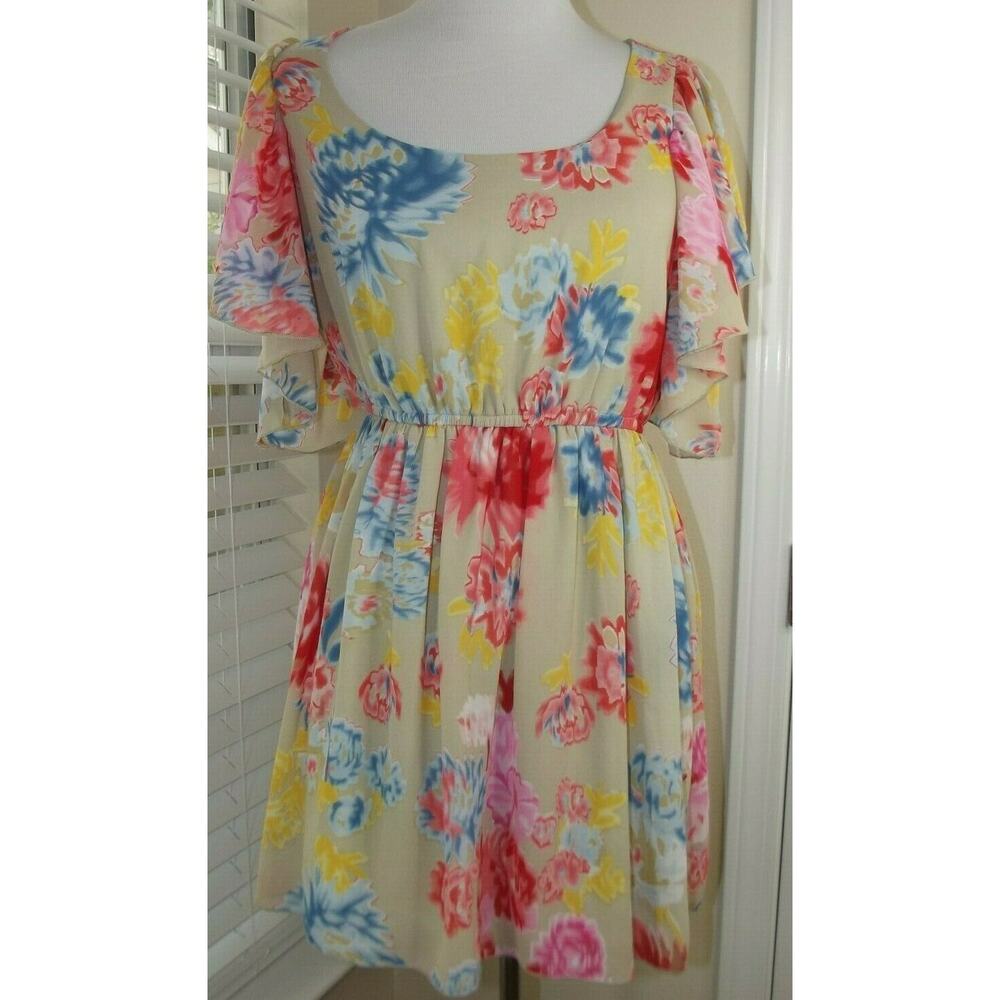 MARGO & SEBASTIAN Summer Floral DRESS - Size Medium - Lined Ruffle Sleeves